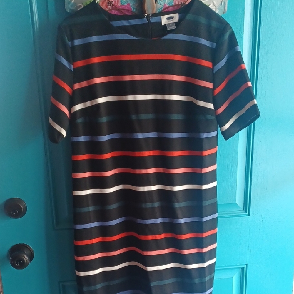 Old Navy Striped Short Sleeve Dress Rainbow Stripes Size Medium